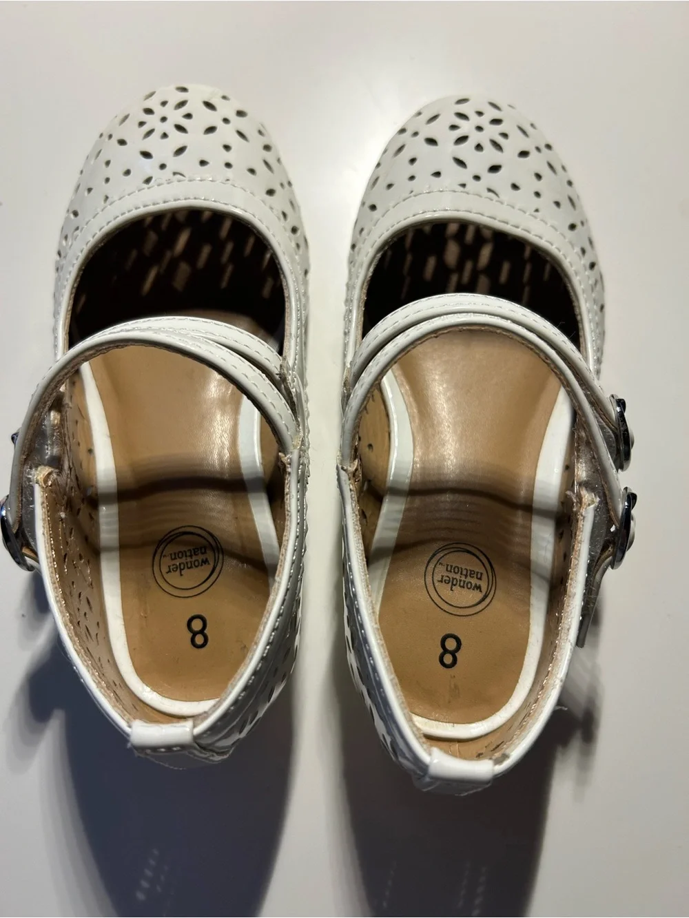 wonder nation White Girls' Double Strap Perforated Mary Jane Shoes